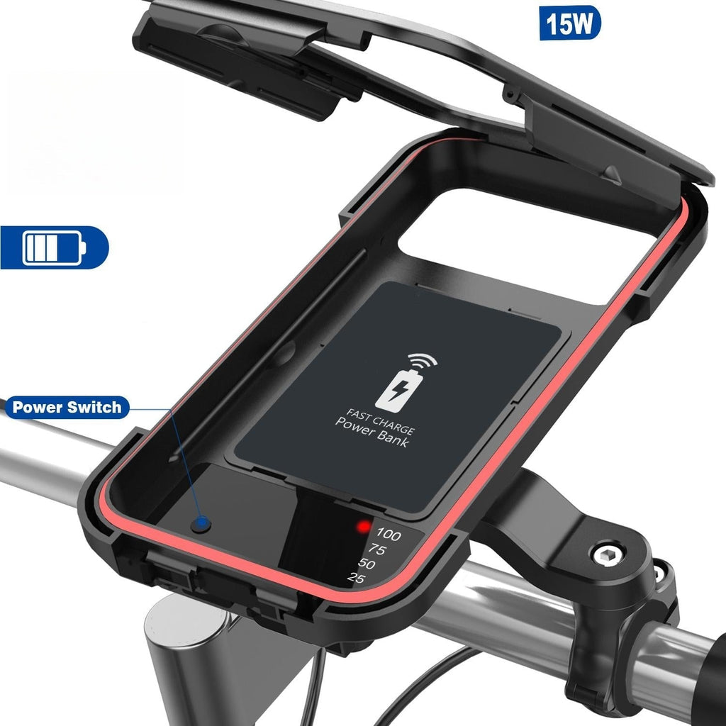NovaTrail-fietstelefoonhouder met waterdichte hoes en draadloze powerbank van 15 W