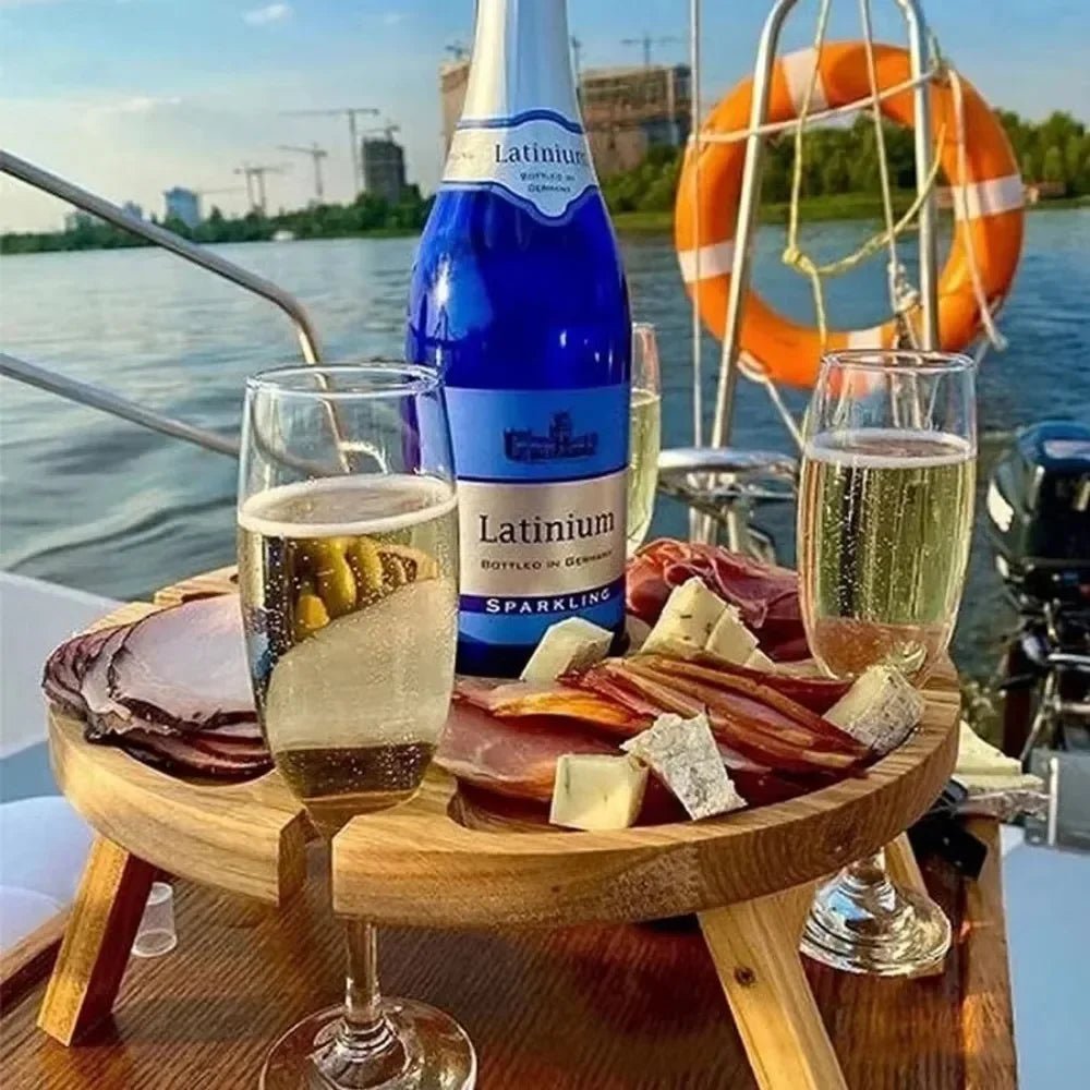 Portable Foldable Wooden Picnic Table for Outdoor Dining with Wine Holder - Fioriscas