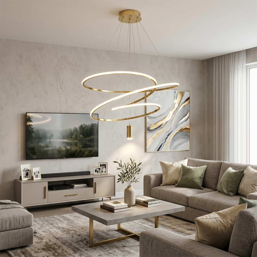 Vergulde Spiraal Kroonluchter Met Acryl Diffuser Voor Luxe Interieurs