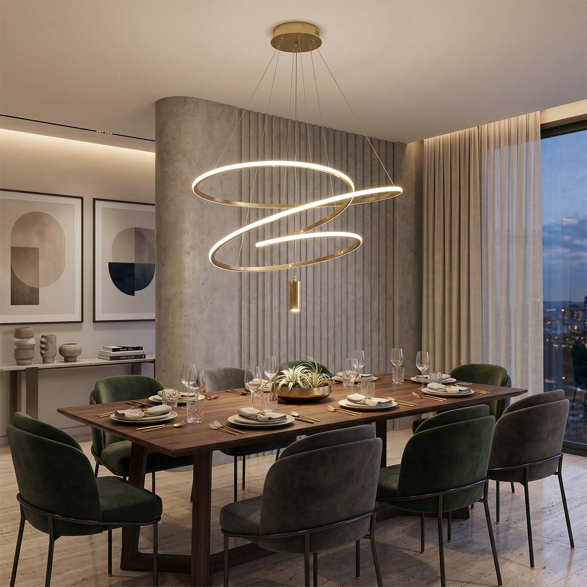Vergulde Spiraal Kroonluchter Met Acryl Diffuser Voor Luxe Interieurs