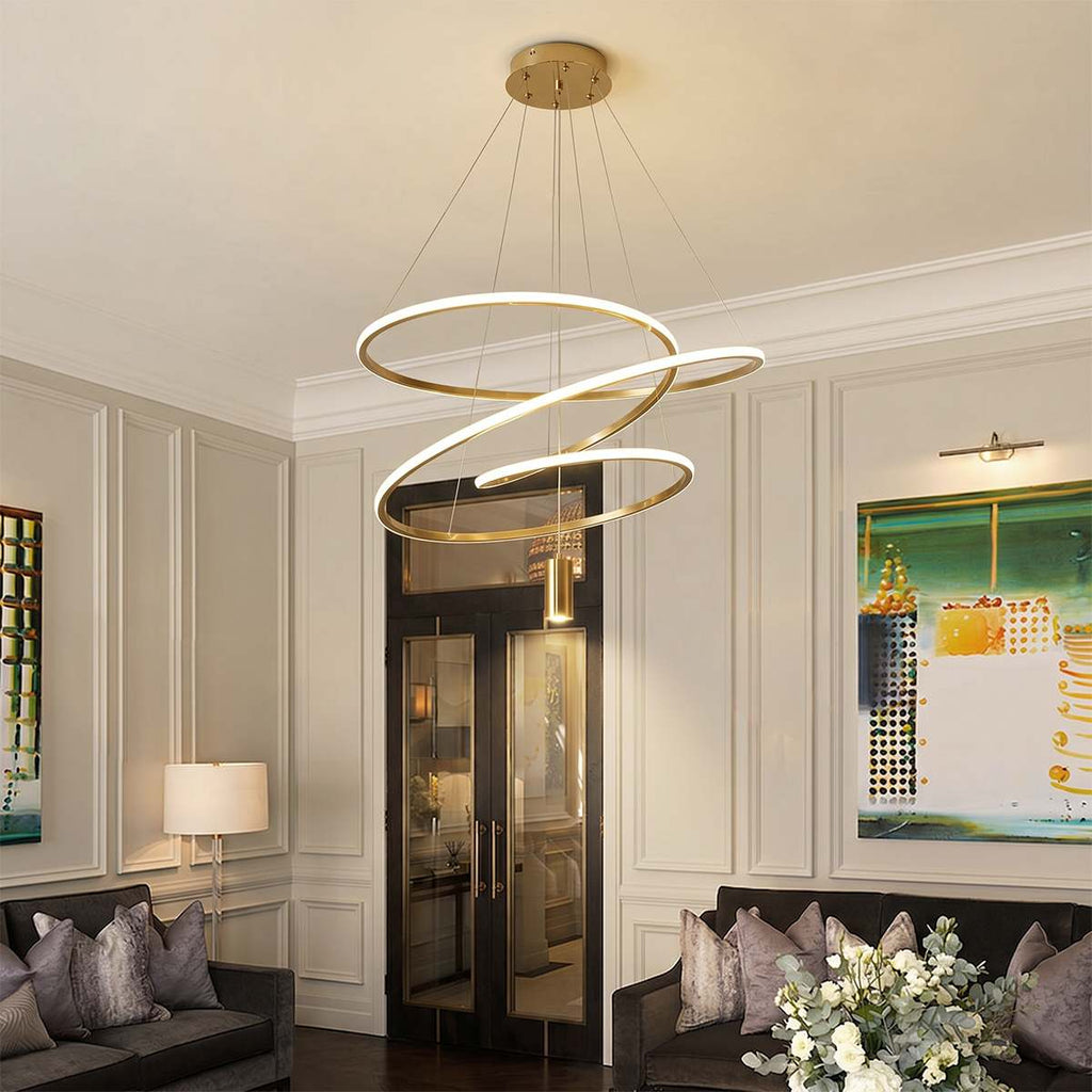 Vergulde Spiraal Kroonluchter Met Acryl Diffuser Voor Luxe Interieurs
