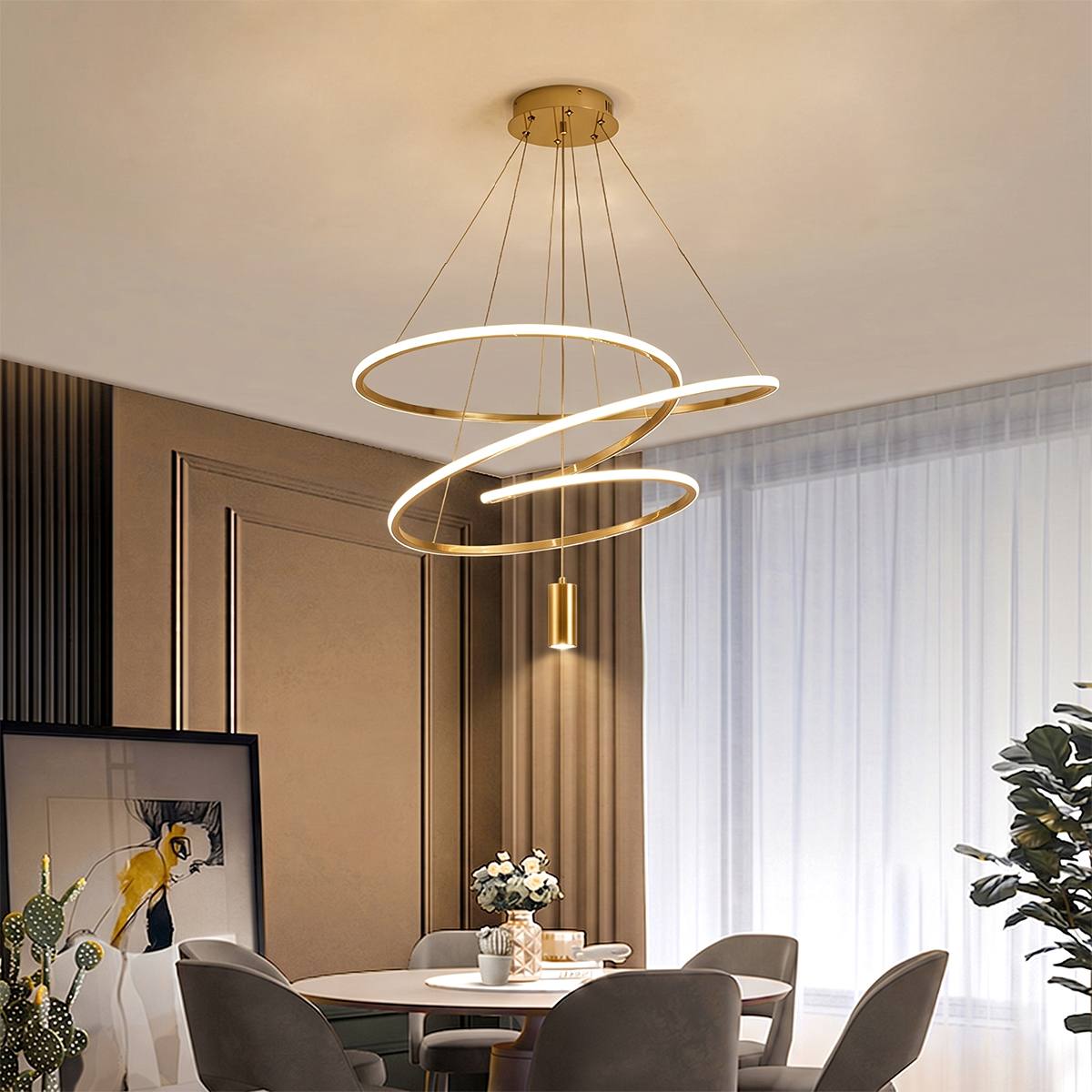 Vergulde Spiraal Kroonluchter Met Acryl Diffuser Voor Luxe Interieurs