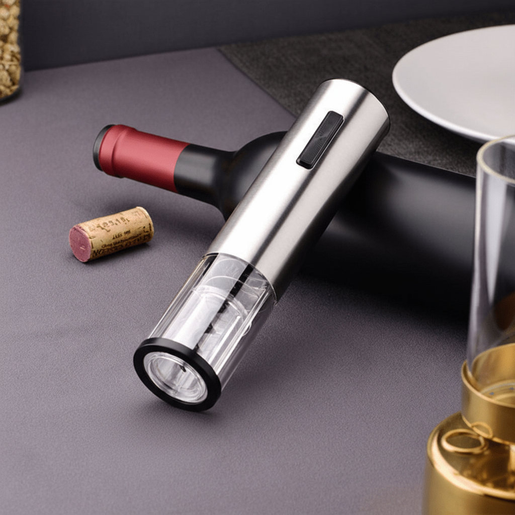 4-in-1 electric wine opener - corkscrew with pourer, foil cutter & vacuum stopper for effortless wine enjoyment - Fioriscas