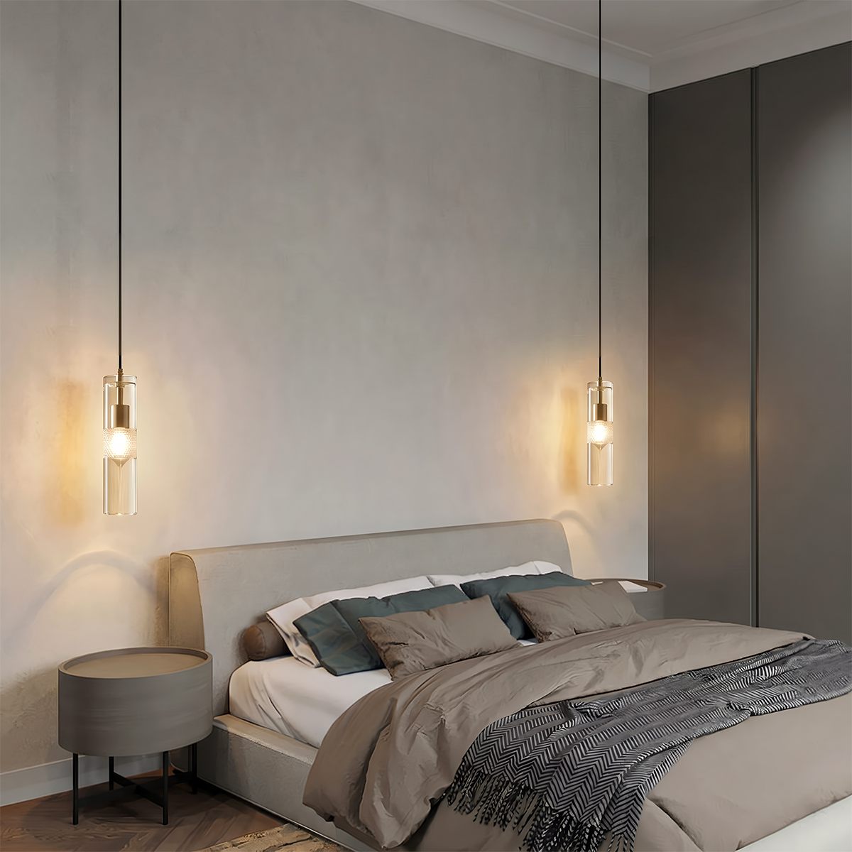 Lampa wisząca Aura Crystal w kształcie cylindra z żelaza i mosiądzu