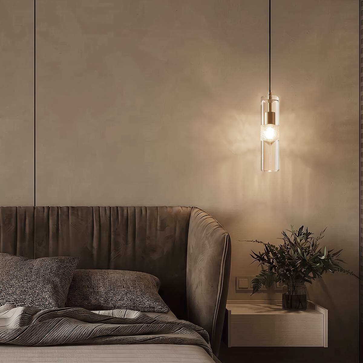 Lampa wisząca Aura Crystal w kształcie cylindra z żelaza i mosiądzu