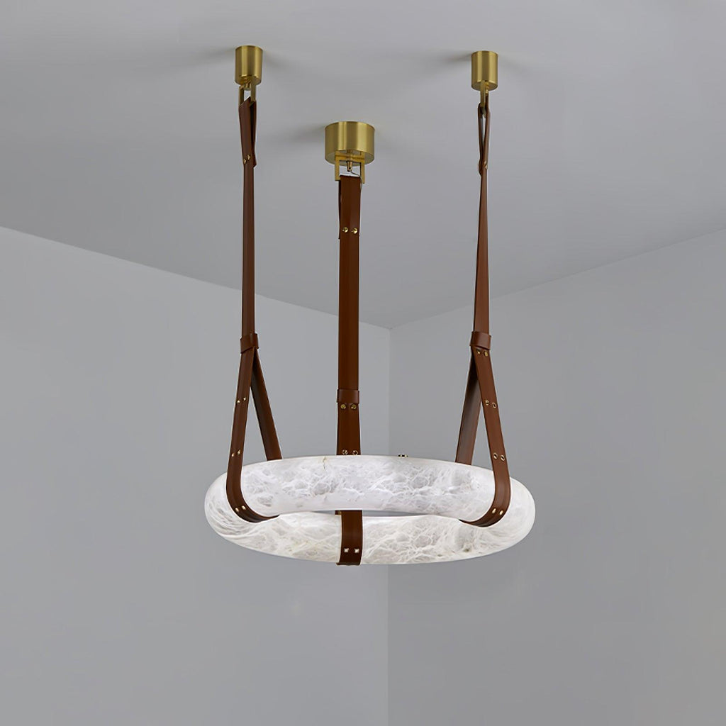 Lampada a sospensione Étoile con anello in alabastro e cinturini in pelle stile scandinavo | Fioriscas
