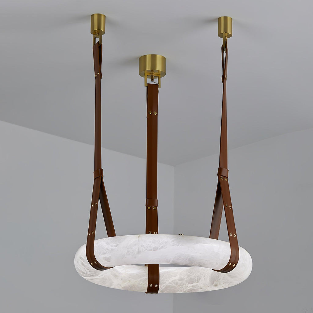 Lampada a sospensione Étoile con anello in alabastro e cinturini in pelle stile scandinavo | Fioriscas