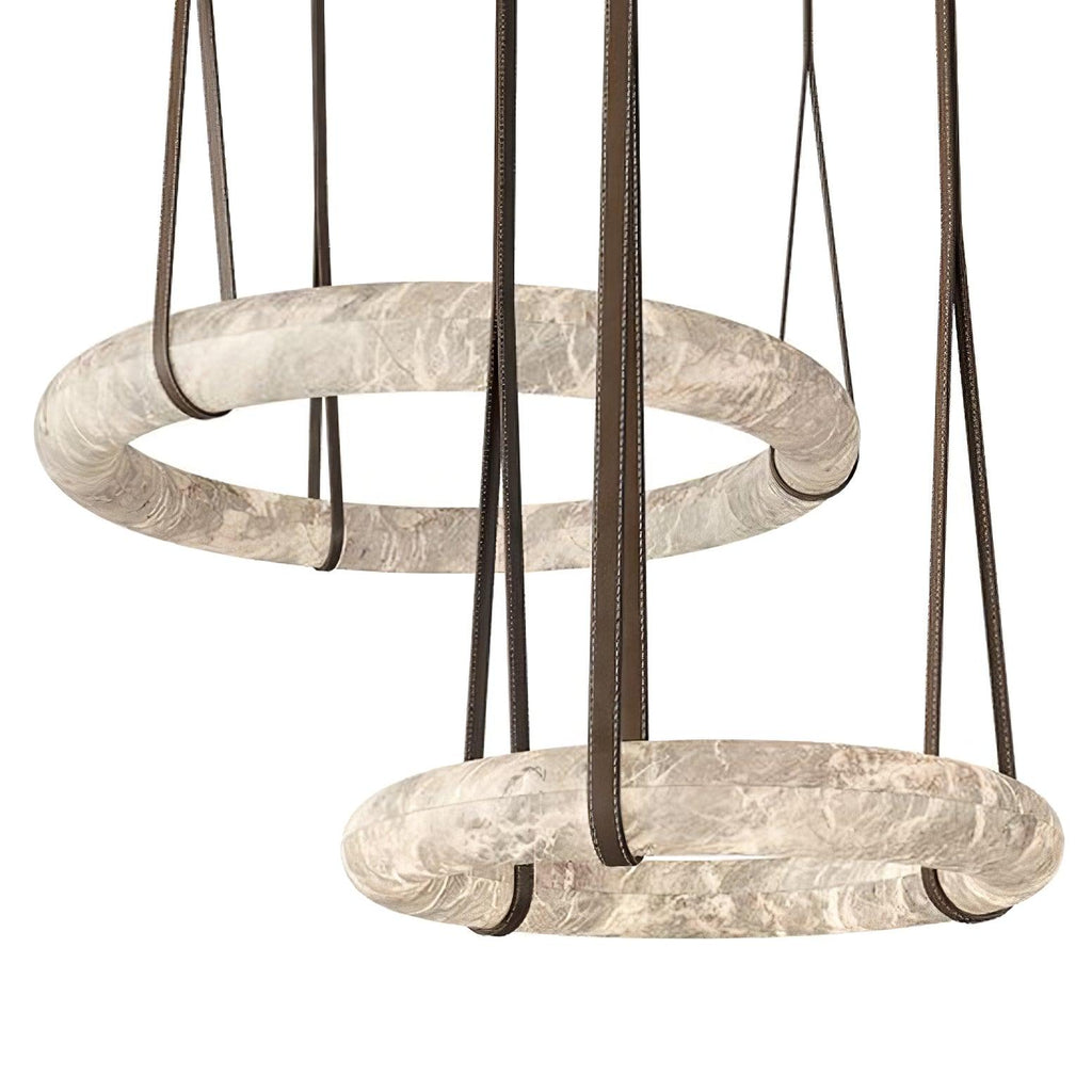 Lampada a sospensione Étoile con anello in alabastro e cinturini in pelle stile scandinavo | Fioriscas
