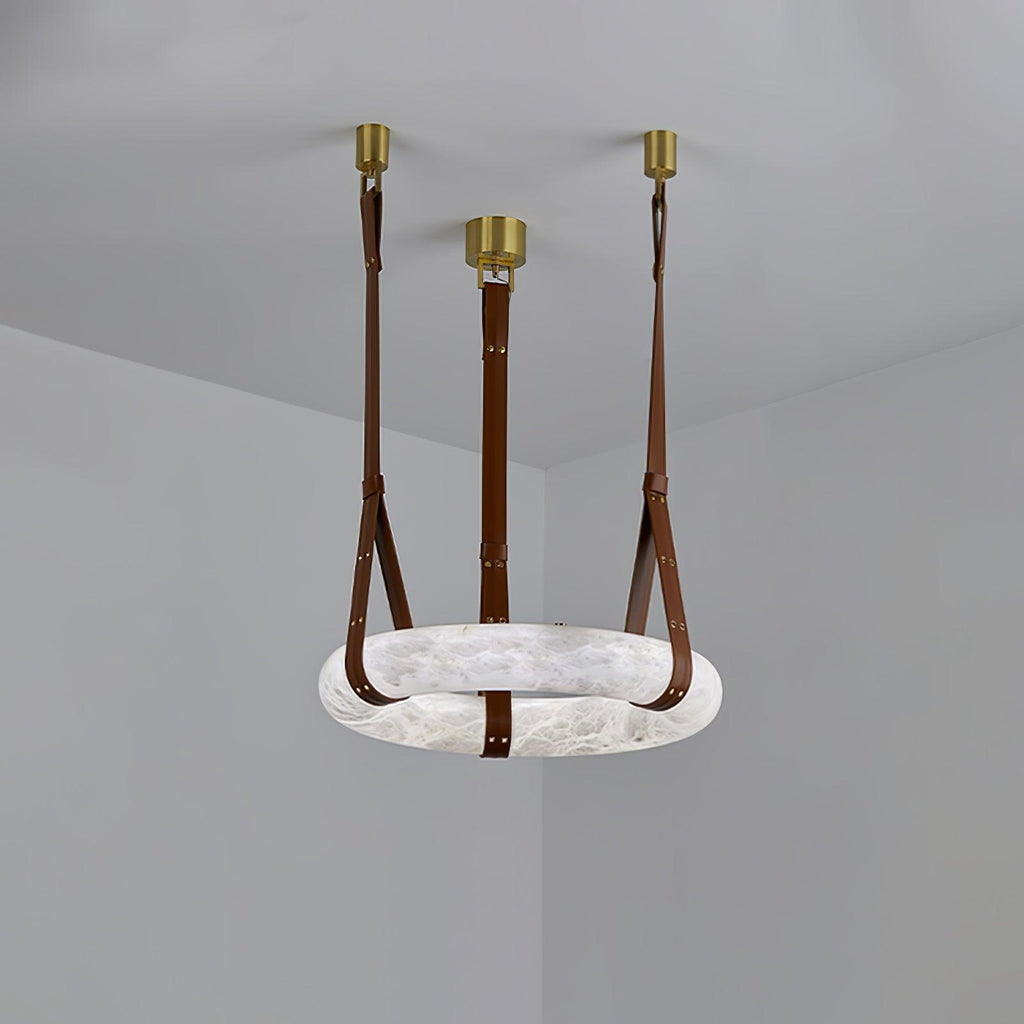 Lampada a sospensione Étoile con anello in alabastro e cinturini in pelle stile scandinavo | Fioriscas