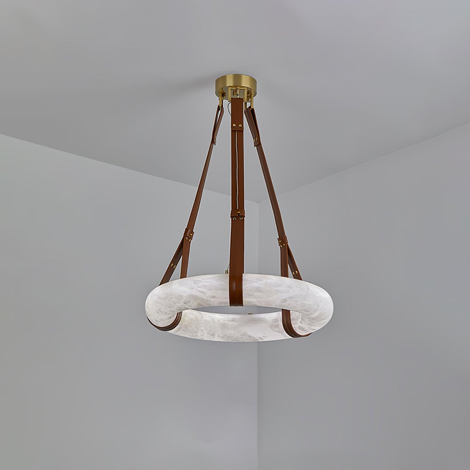 Lampada a sospensione Étoile con anello in alabastro e cinturini in pelle stile scandinavo | Fioriscas