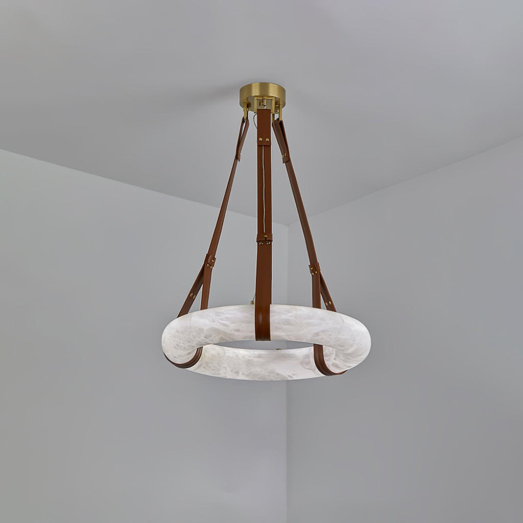 Étoile Pendant Light Alabaster Ring Leather Straps Scandinavian - Neutralighting