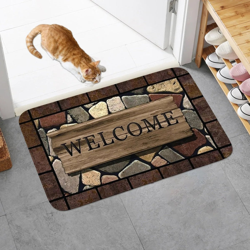Anti-slip floor mat with flower and letter pattern - Fioriscas