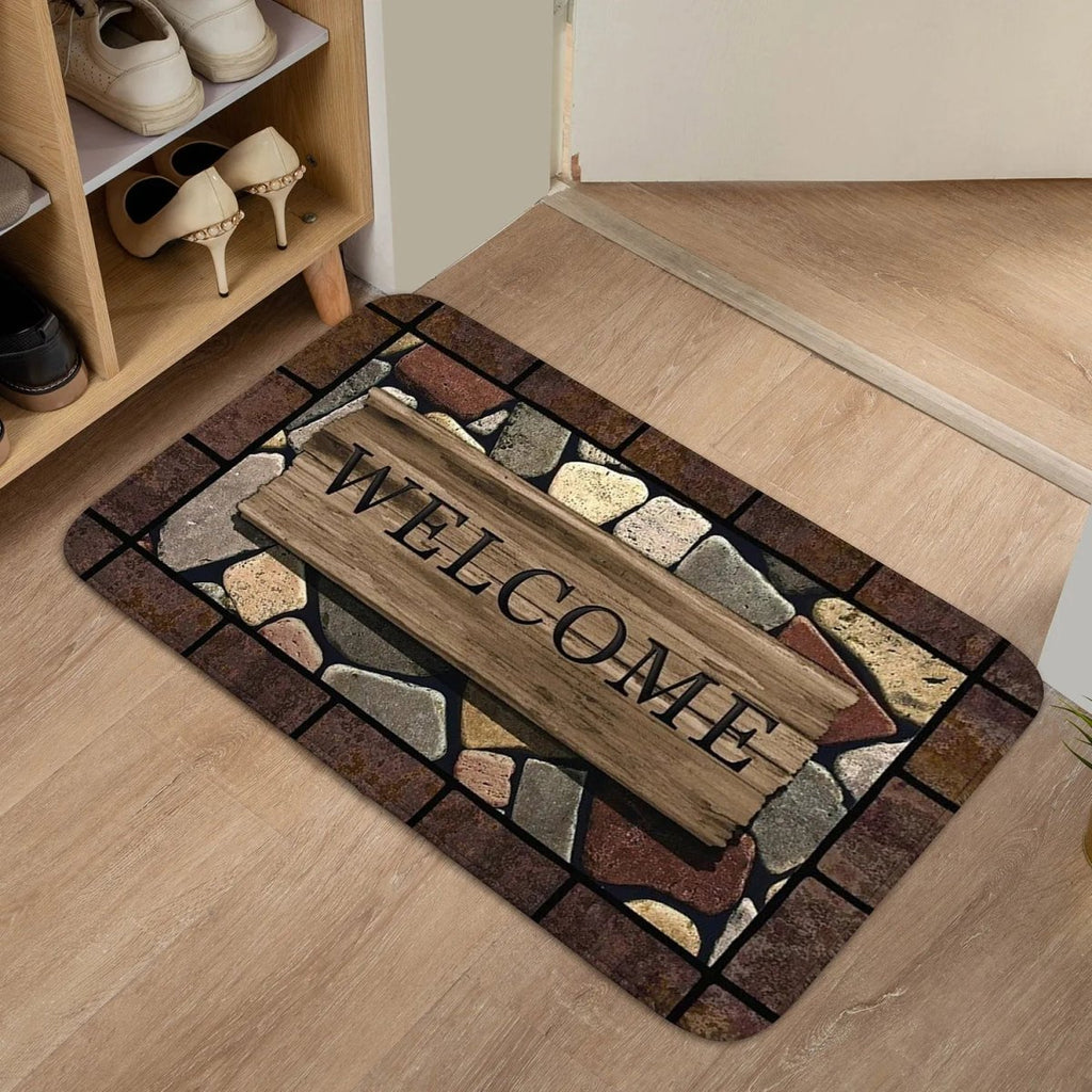 Anti-slip floor mat with flower and letter pattern - Fioriscas