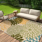 Elegant blommig utomhusmatta för terrasser, halkfri design och komfort i alla väder - Fioriscas