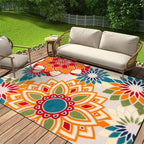 Elegant blommig utomhusmatta för terrasser, halkfri design och komfort i alla väder - Fioriscas