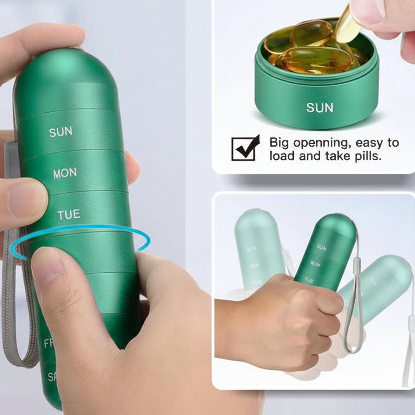 Waterproof 7-Day Aluminum Pill Organizer with Large Compartments - Fioriscas