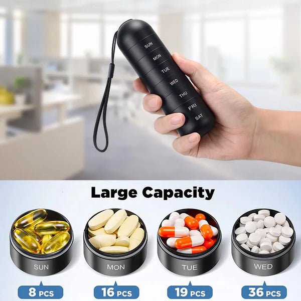 Waterproof 7-Day Aluminum Pill Organizer with Large Compartments - Fioriscas
