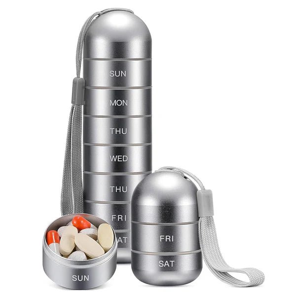 Waterproof 7-Day Aluminum Pill Organizer with Large Compartments - Fioriscas