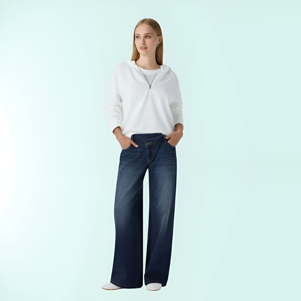 Blugi elastici asimetrici cu talie joasă FlexFit Secret pentru femei | Fioriscas