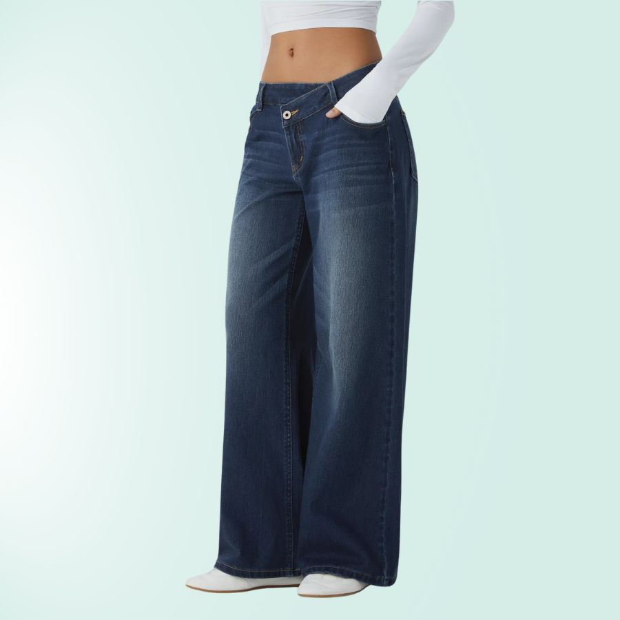 Blugi elastici asimetrici cu talie joasă FlexFit Secret pentru femei | Fioriscas
