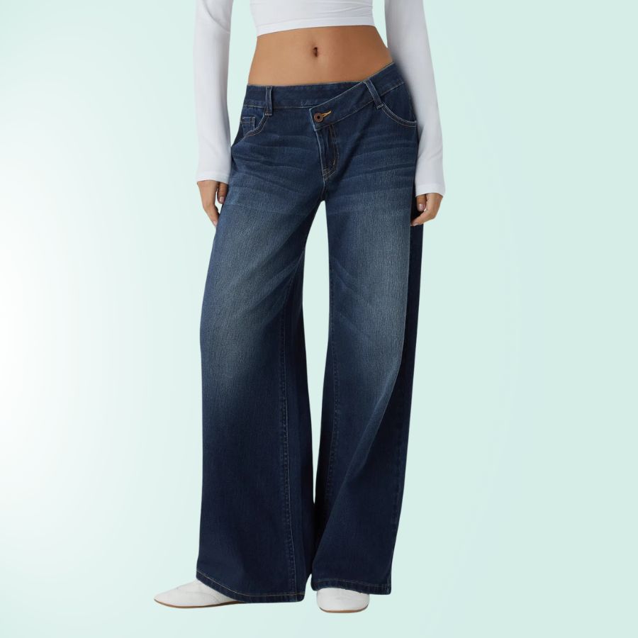 Blugi elastici asimetrici cu talie joasă FlexFit Secret pentru femei | Fioriscas