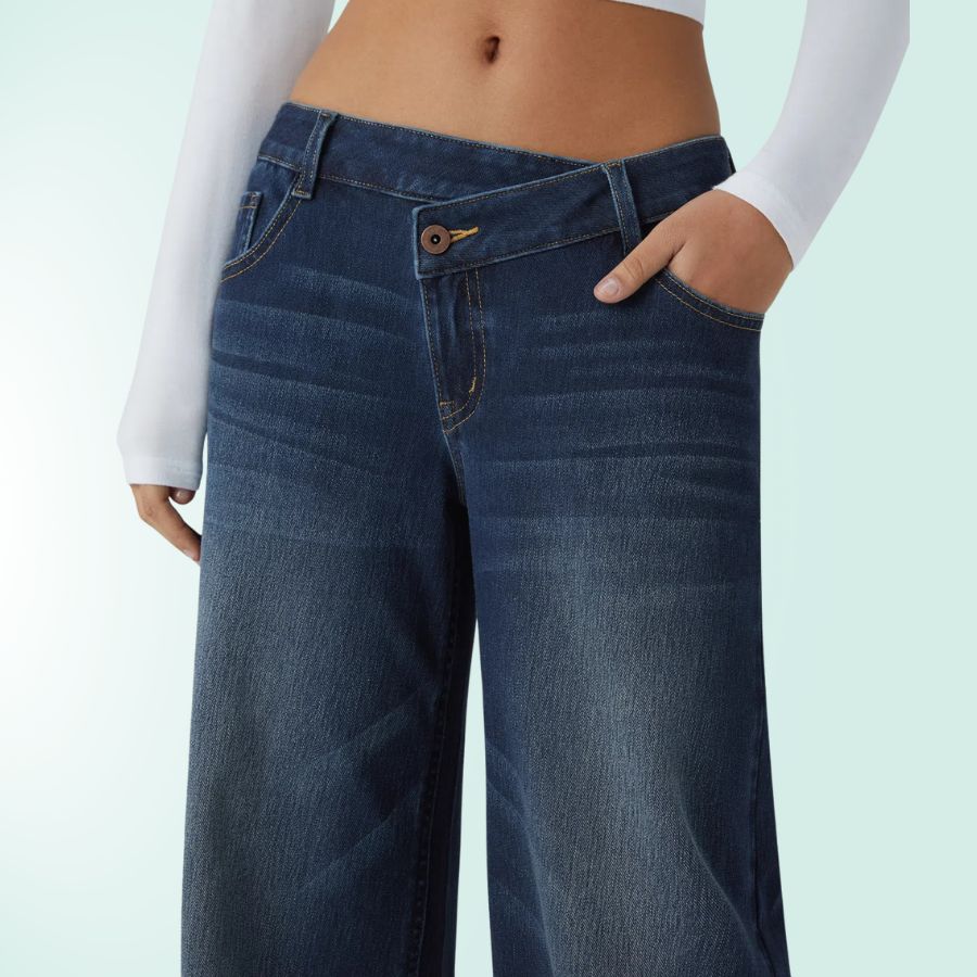 Blugi elastici asimetrici cu talie joasă FlexFit Secret pentru femei | Fioriscas