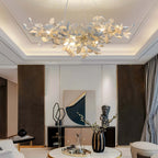 Verdant Crest Chandelier With Acrylic And Ceramic Leaves And Delicate Mini Shades