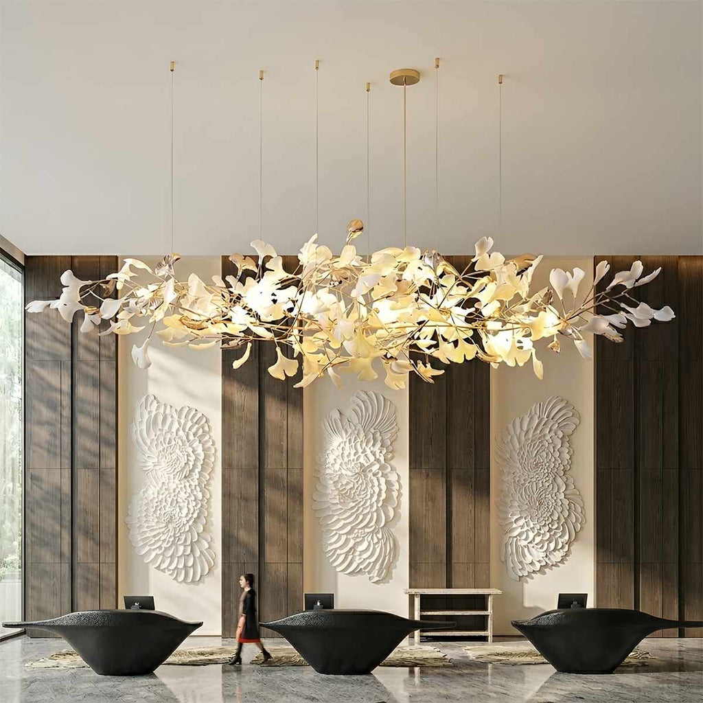 Verdant Crest Chandelier With Acrylic And Ceramic Leaves And Delicate Mini Shades
