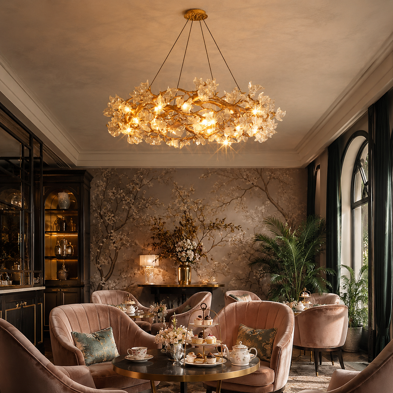 Petalwave Crystal Brass Chandelier With Split Petal Design