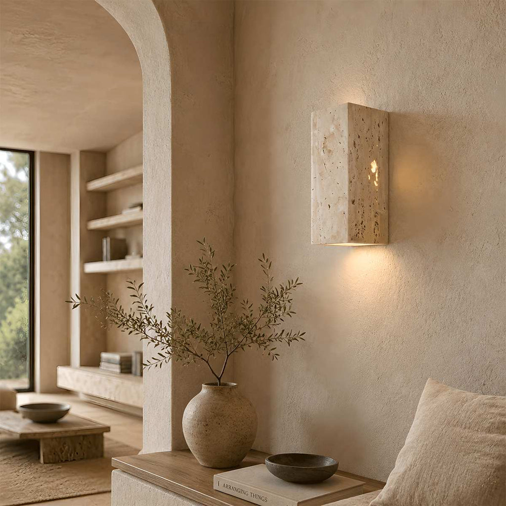 Vento travertinvägglampa gul modern kub- eller rektangulär design