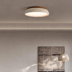 Travertinloftlampe, rundt Aureli-design med træbase