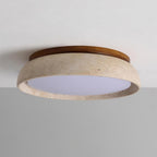 Travertinloftlampe, rundt Aureli-design med træbase