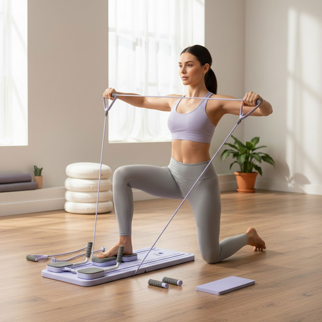 Placă pliabilă de Pilates, cu benzi de rezistență, pentru antrenarea musculaturii centrale acasă | Fioriscas