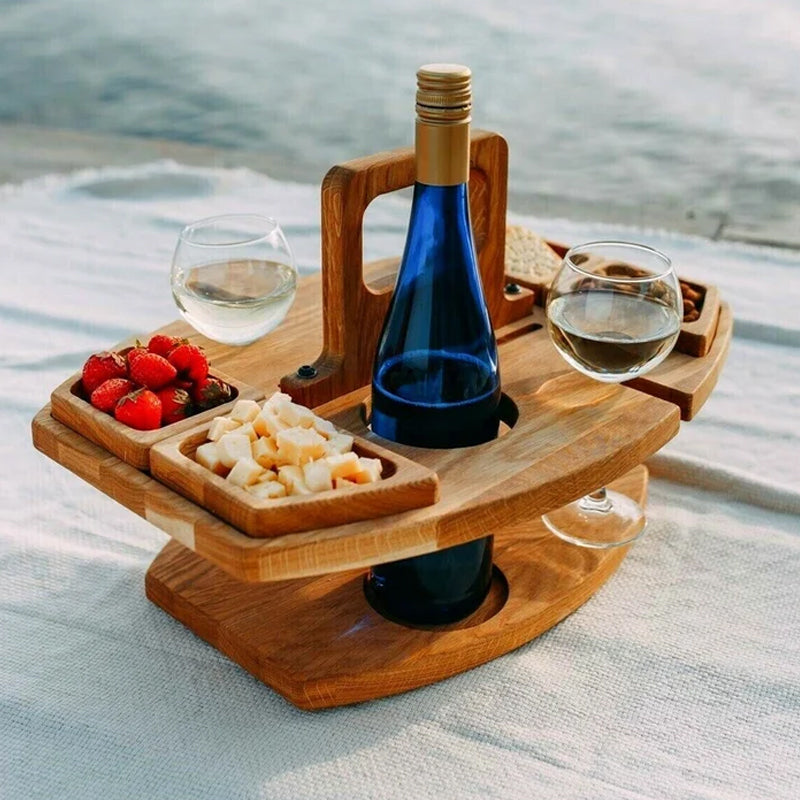 Luminis Portable Wooden Picnic Wine Table, Folding Design