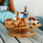 Luminis Portable Wooden Picnic Wine Table, Folding Design