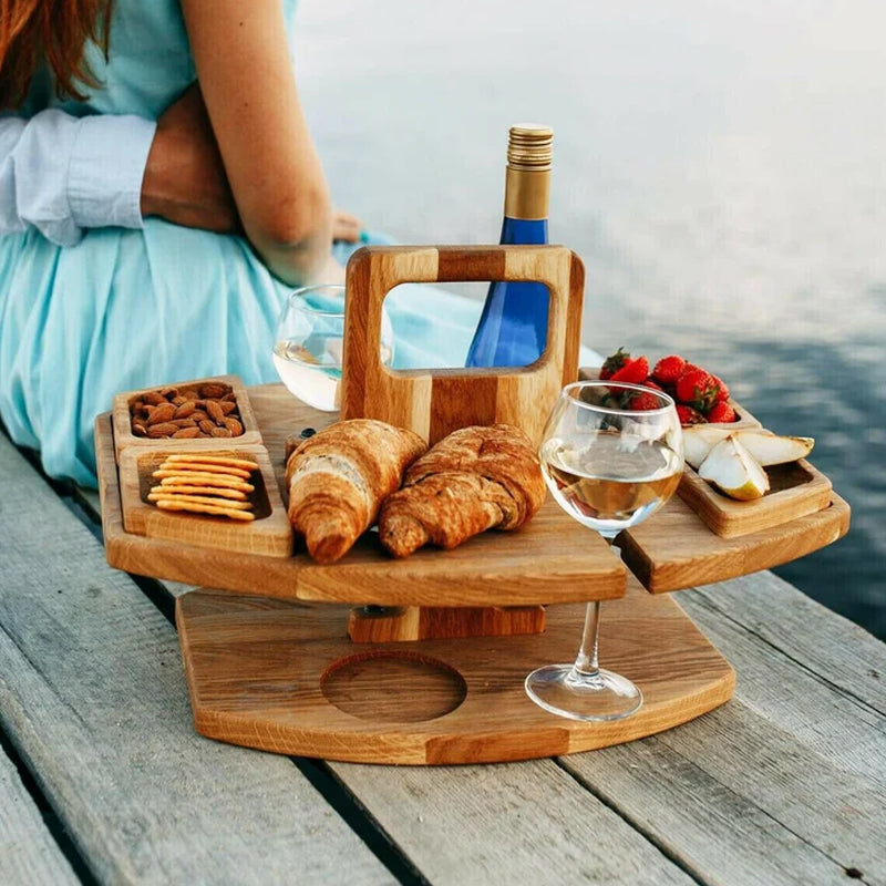 Luminis Portable Wooden Picnic Wine Table, Folding Design