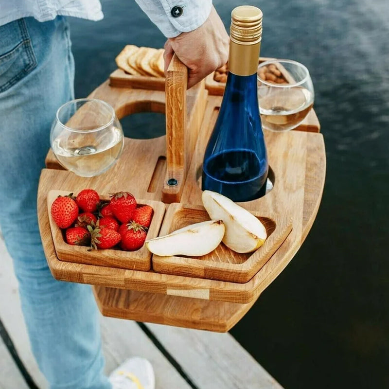Luminis Portable Wooden Picnic Wine Table, Folding Design