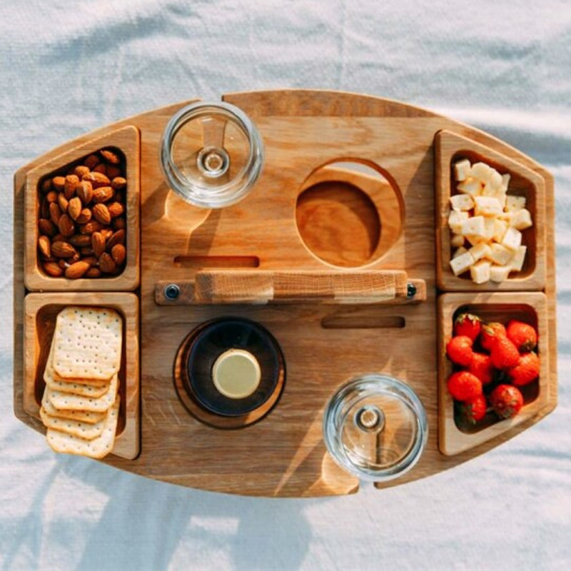Luminis Portable Wooden Picnic Wine Table, Folding Design