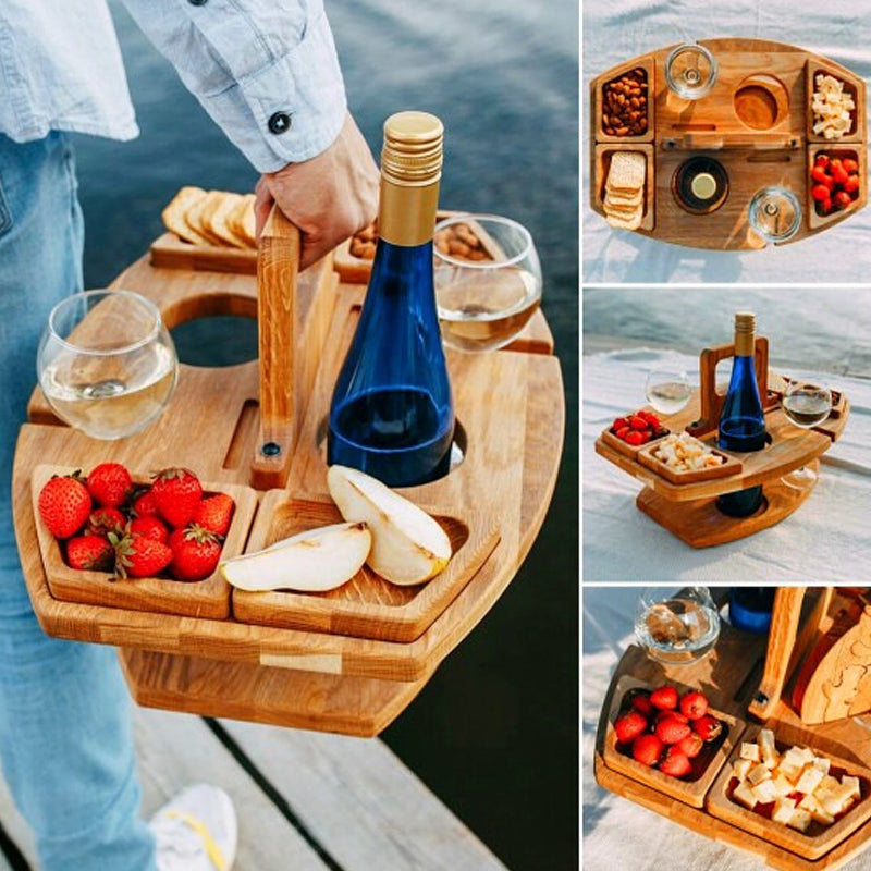 Luminis Portable Wooden Picnic Wine Table, Folding Design