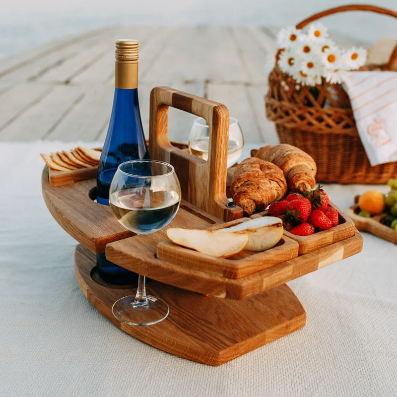 Luminis Portable Wooden Picnic Wine Table, Folding Design