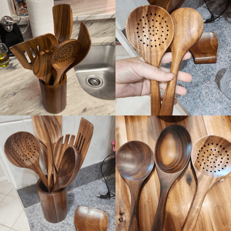 Ensemble durable d’ustensiles de cuisine en bois - Fioriscas