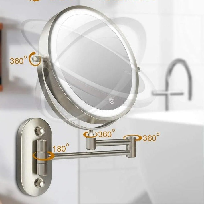 Lunicca LED Magnifying Wall Mirror, Rechargeable, Chrome Finish