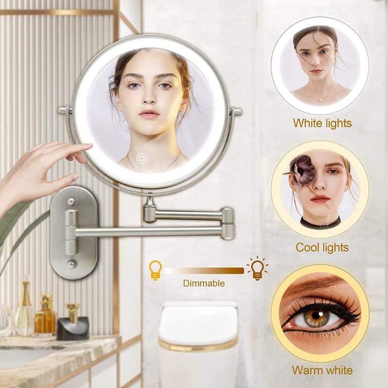 Vanity Mirror, AuroraLux Rechargeable Wall-Mount LED With Fold-Away Dual Arms