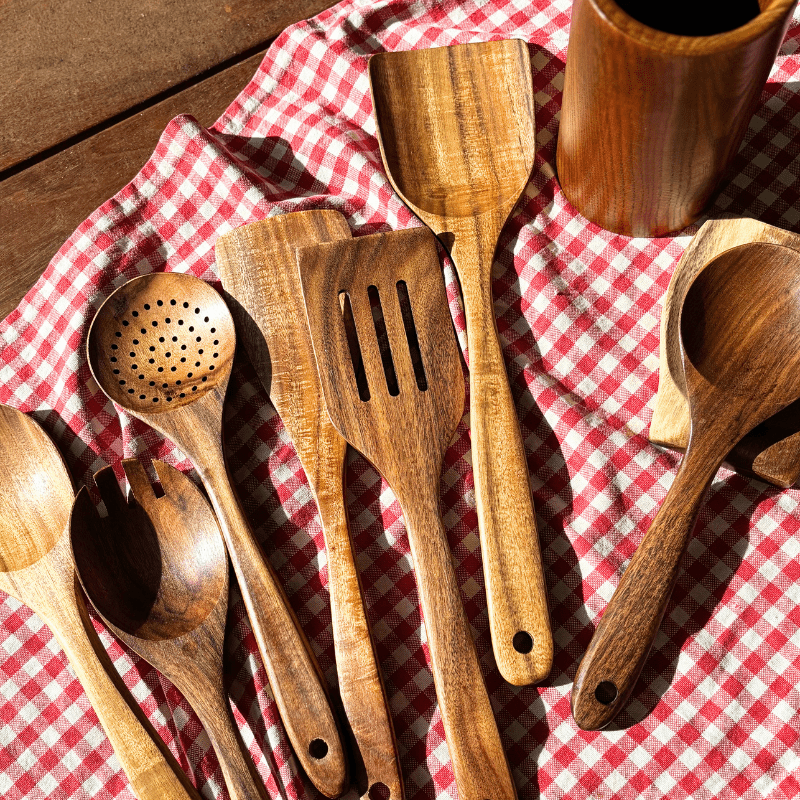 Ensemble durable d’ustensiles de cuisine en bois - Fioriscas