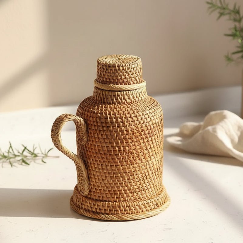 1L insulating rattan thermos jug for hot & cold drinks - Fioriscas