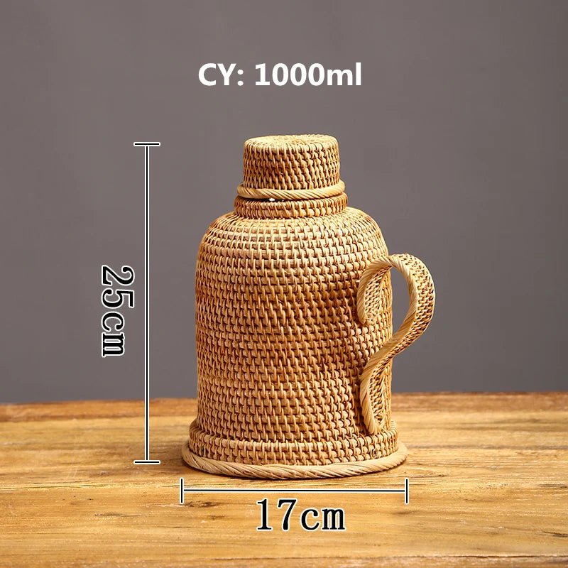 1L insulating rattan thermos jug for hot & cold drinks - Fioriscas