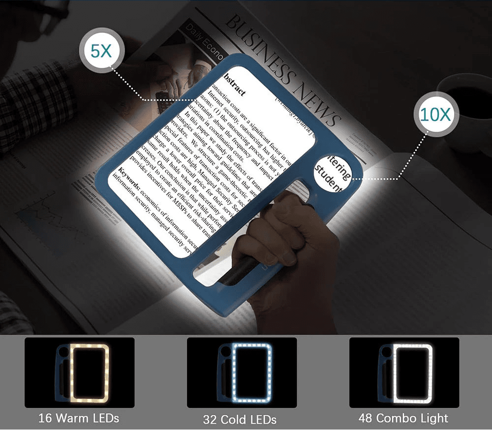 Rechargeable Handheld Magnifier with 5x and 10x Magnification - Fioriscas