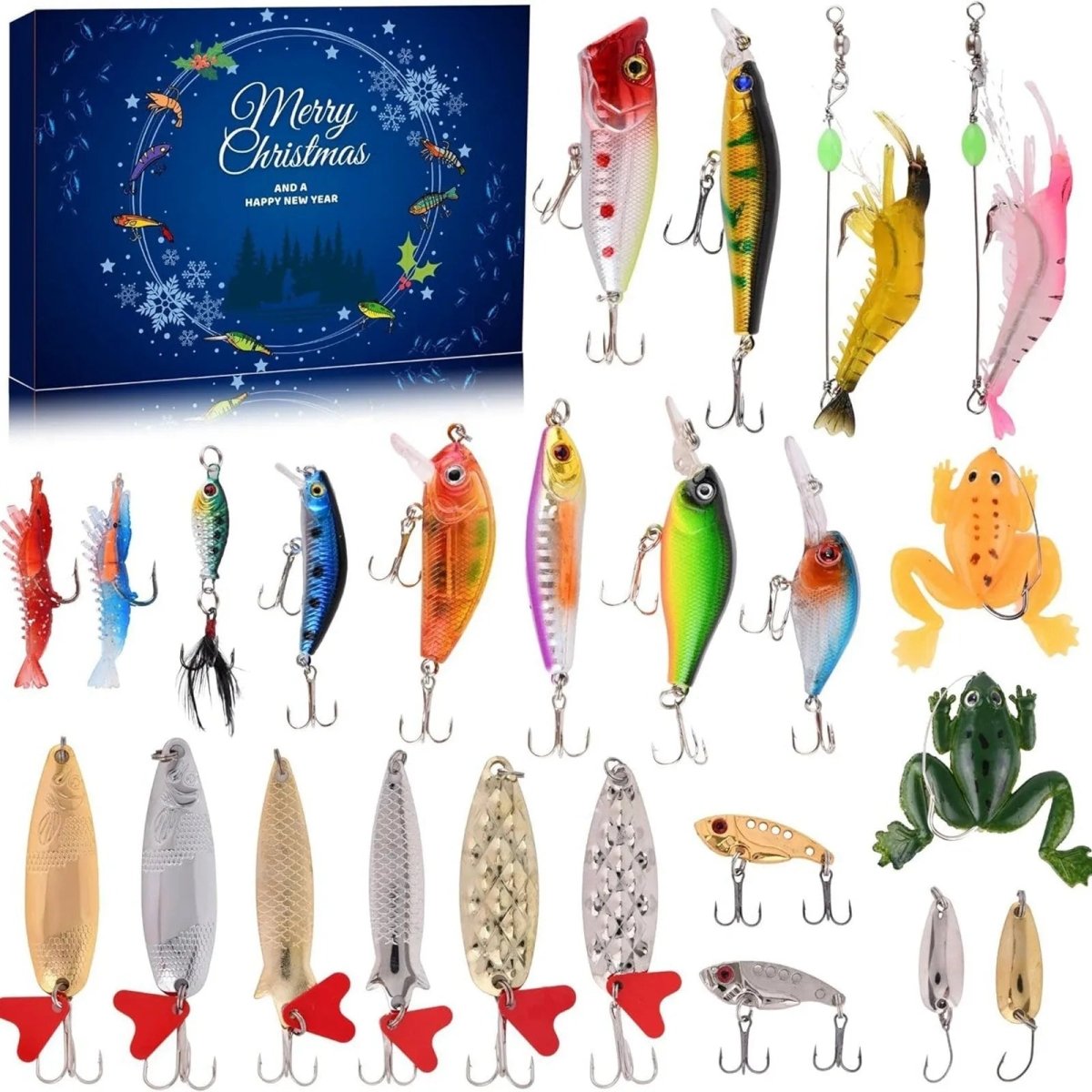 24-day fishing advent calendar with premium baits and tools - Fioriscas