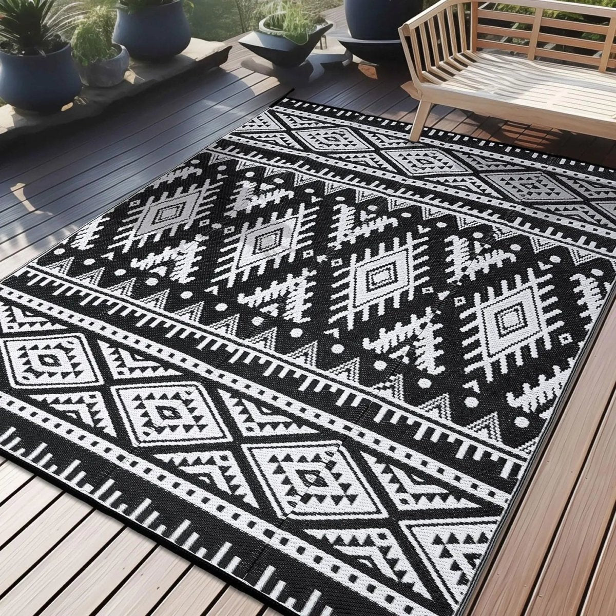 Esteira reversível de palha artificial, duradoura e impermeável, para terraços e piqueniques - Fioriscas