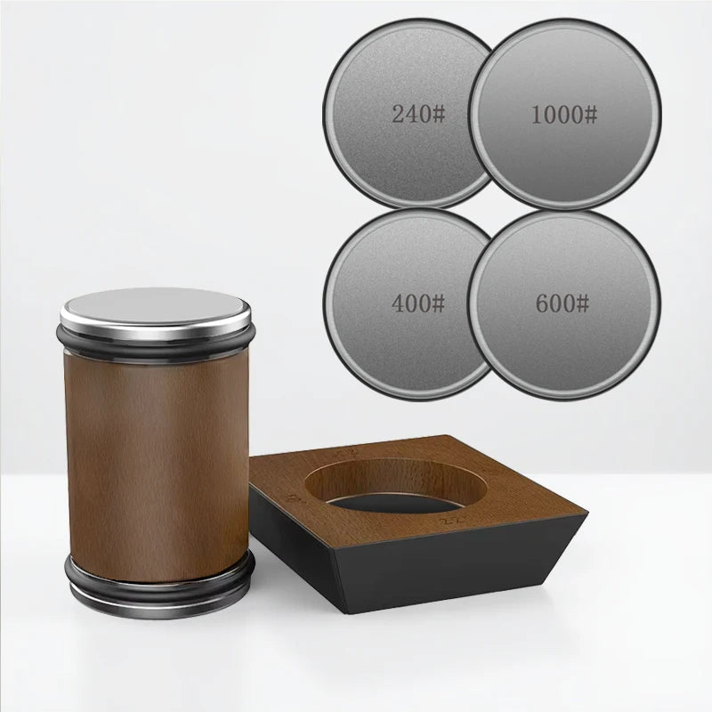 Ensemble d’aiguisage de couteaux à rouleau avec meule diamantée et support en bois - Fioriscas